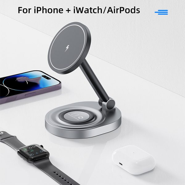 2 in 1 Magnetic Suction Wireless Charger for iWatch Earphone iPhone 15W Folding Portable Charging Stand - Image 4