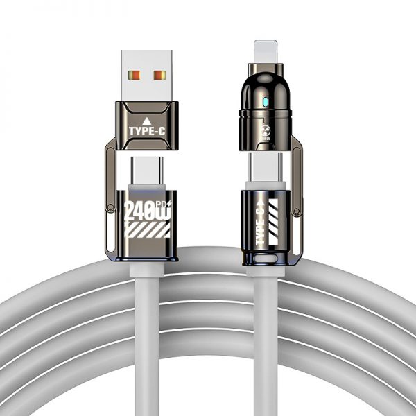 Silicone 4 in 1 Super Fast 240W Charging Cable USB Type-C to Type-C Lightning Data Cable for iPhone Huawei Xiaomi Samsung Macbook Laptops - Image 6