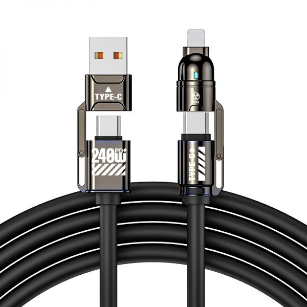 Silicone 4 in 1 Super Fast 240W Charging Cable USB Type-C to Type-C Lightning Data Cable for iPhone Huawei Xiaomi Samsung Macbook Laptops - Image 5