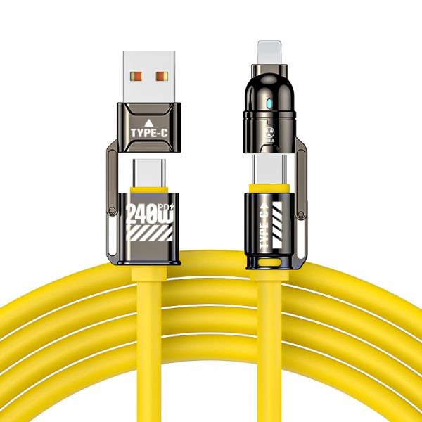 Silicone 4 in 1 Super Fast 240W Charging Cable USB Type-C to Type-C Lightning Data Cable for iPhone Huawei Xiaomi Samsung Macbook Laptops - Image 4
