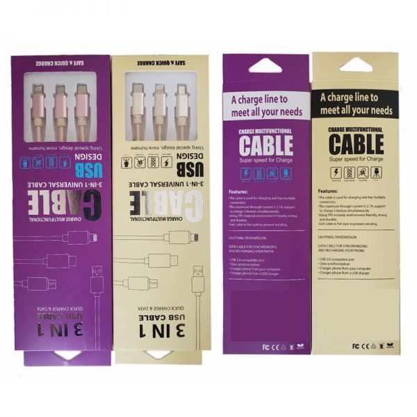 2A Nylon Braided 3-in-1 Mobile Phone Charging Cable for Android iPhone 3 in 1 Cable - Image 3