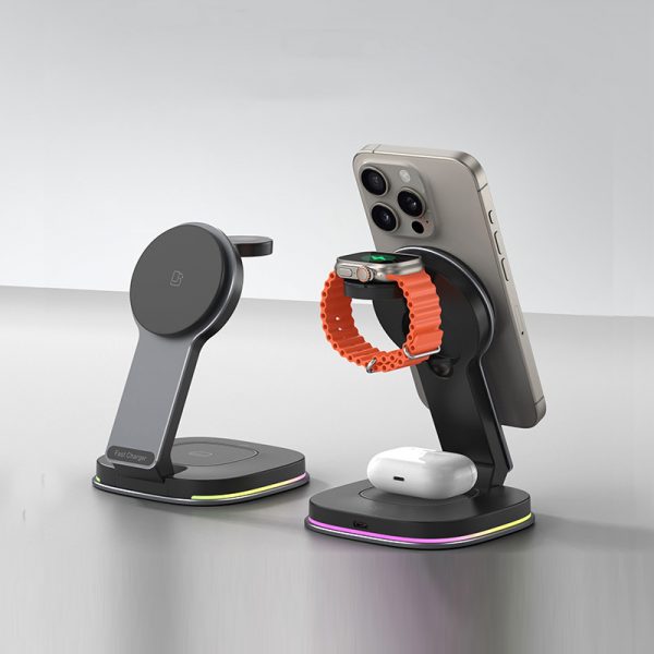 15W MagSafe Folding Fast Charging 3 in 1 Wireless Charger Stand with LED Light for iPhone iWatch AirPods - Image 4