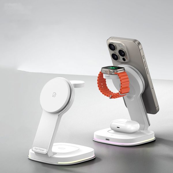 15W MagSafe Folding Fast Charging 3 in 1 Wireless Charger Stand with LED Light for iPhone iWatch AirPods - Image 5