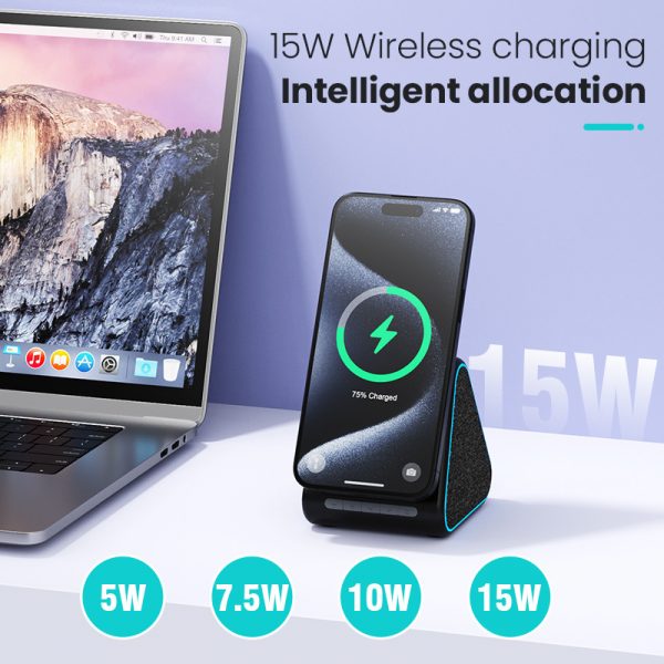 15W MagSafe Wireless Charging Stand with Blluetooth Speaker for Mobile Phone - Image 2