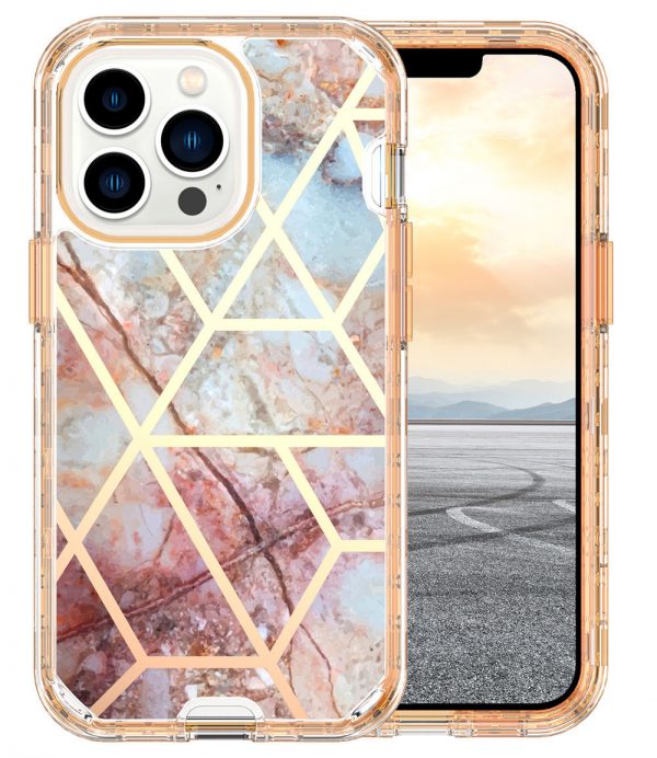 for iPhone 16 Mobile Phone Case Electroplating Marble PC TPU IMD 3 in 1 Phone Cover - Image 11