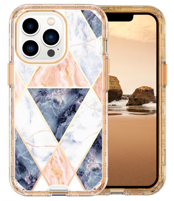for iPhone 16 Mobile Phone Case Electroplating Marble PC TPU IMD 3 in 1 Phone Cover - Image 8