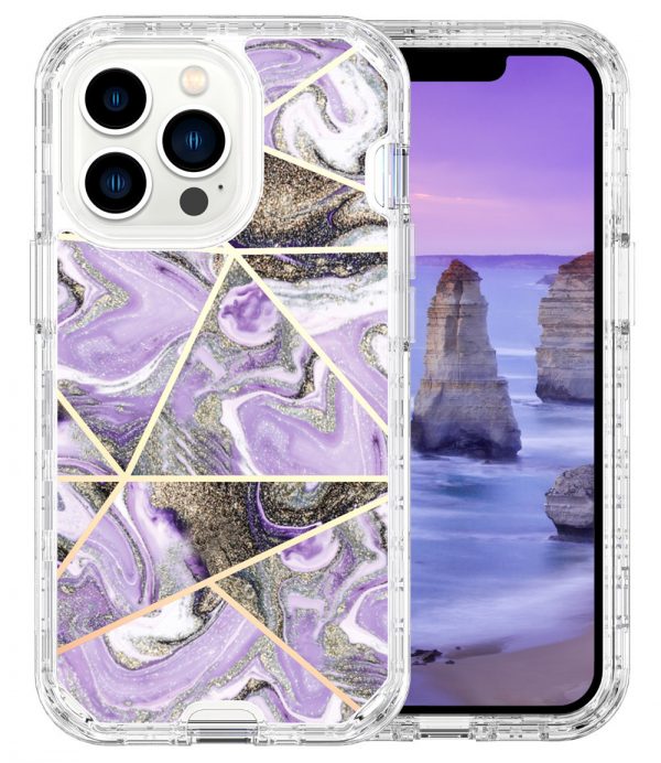for iPhone 16 Mobile Phone Case Electroplating Marble PC TPU IMD 3 in 1 Phone Cover - Image 2