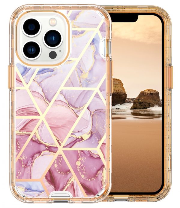 for iPhone 16 Mobile Phone Case Electroplating Marble PC TPU IMD 3 in 1 Phone Cover - Image 5