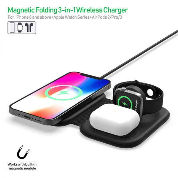 Fast Charge 3 in 1 MagSafe Wireless Charger for iPhone iWatch AirPods Earphone Folding Wireless Charger - Image 3