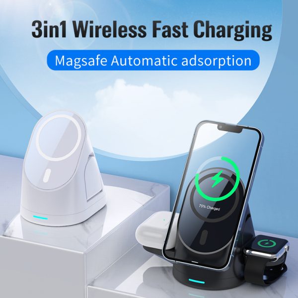 for iPhone Watch AirPods 3 in 1 Wireless Fast Charging MagSafe Automatic Adsorption Folding Wireless Charger Stand - Image 5