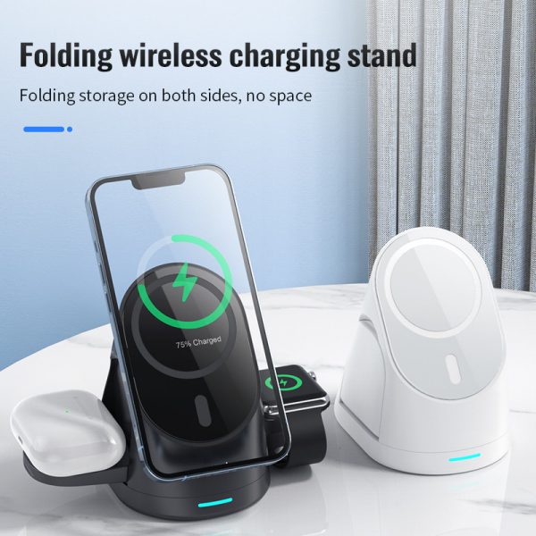 for iPhone Watch AirPods 3 in 1 Wireless Fast Charging MagSafe Automatic Adsorption Folding Wireless Charger Stand - Image 4