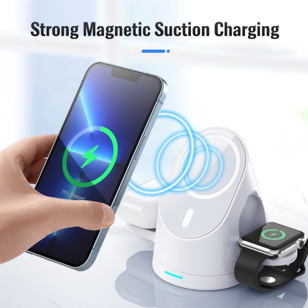 for iPhone Watch AirPods 3 in 1 Wireless Fast Charging MagSafe Automatic Adsorption Folding Wireless Charger Stand - Image 2