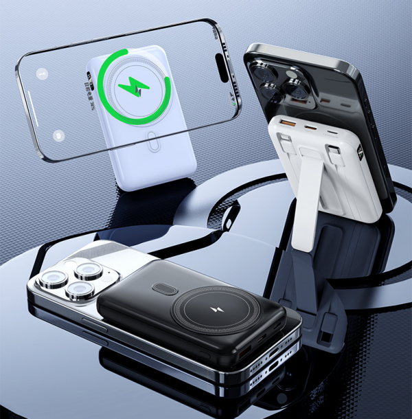 22.5W Super Fast Charging Built-cable Type-C Lightning Magnetic Wireless Charging Power Bank with Stand Power Digital Display - Image 2