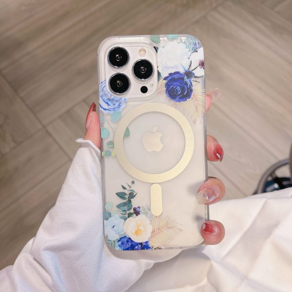 for iPhone 16 Pro Max Transparent Matte MagSafe Case for iPhone 12 13 14 15 Flower Printing Case - Image 3