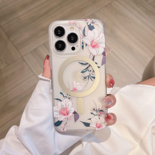 for iPhone 16 Pro Max Transparent Matte MagSafe Case for iPhone 12 13 14 15 Flower Printing Case - Image 2