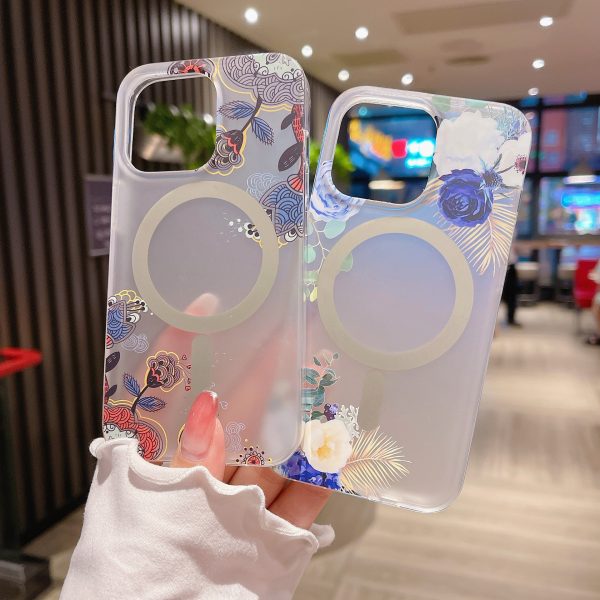 for iPhone 16 Pro Max Transparent Matte MagSafe Case for iPhone 12 13 14 15 Flower Printing Case - Image 5