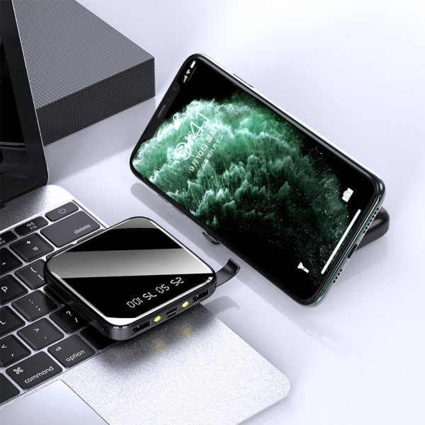Gift 10000mAh Mini Full Mirror Digital Display Power Bank with LED Light and Bracket for Mobile Phone - Image 4