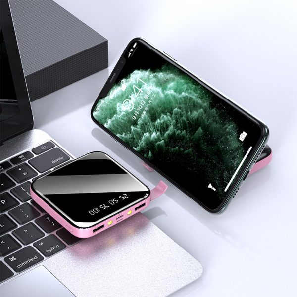 Gift 10000mAh Mini Full Mirror Digital Display Power Bank with LED Light and Bracket for Mobile Phone - Image 6