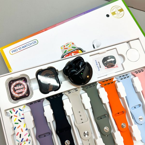 PRO 10 WATCH GS 8+2 Sets Watch + Earphone + Case + Glass + Wireless Charger + 8 Straps for iPhone Samsung - Image 4