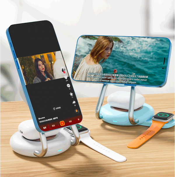 Transparent 3 in 1 Folding Wireless 15W Charger for Mobile Phone Android IOS Phone iWatch AirPods Charging - Image 4