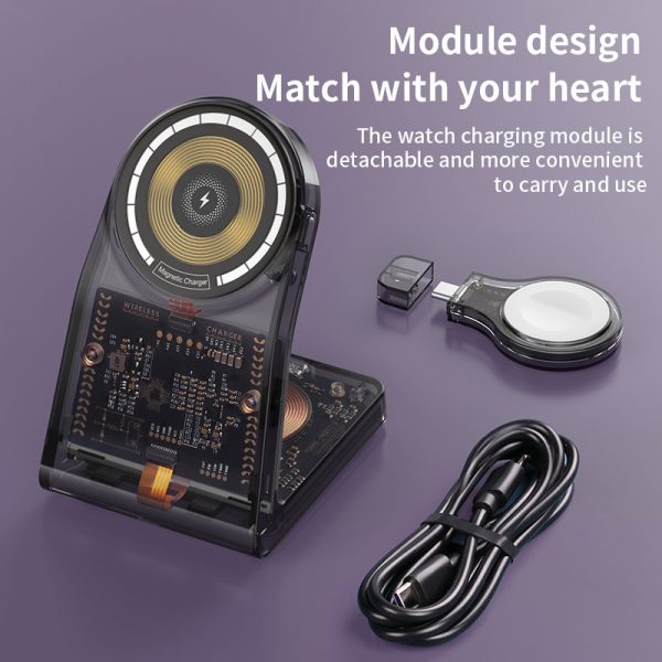 Transparent 3 in 1 MagSafe Wireless Charger for iPhone 15 16 iWatch AirPods Multi-function Mobile Phone Stand - Image 5
