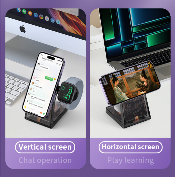 Transparent 3 in 1 MagSafe Wireless Charger for iPhone 15 16 iWatch AirPods Multi-function Mobile Phone Stand - Image 6