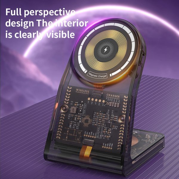 Transparent 3 in 1 MagSafe Wireless Charger for iPhone 15 16 iWatch AirPods Multi-function Mobile Phone Stand - Image 3