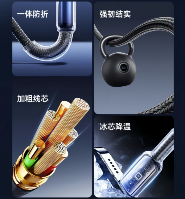 100W Transparent Shell 3-in-1 Fast Charging USB Cable for iPhone Huawei Androia Phone Charging Cable - Image 5
