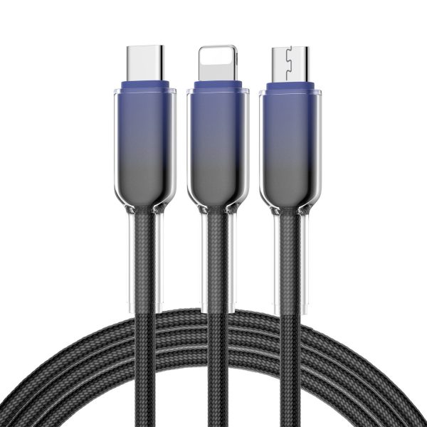 100W Transparent Shell 3-in-1 Fast Charging USB Cable for iPhone Huawei Androia Phone Charging Cable - Image 3