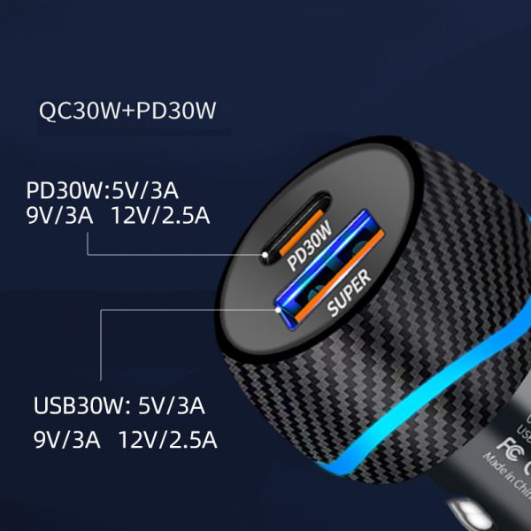 2 in 1 Car USB Charger Mobile Phone 60W Type-C Fast Charging Car Charger for iPhone - Image 5