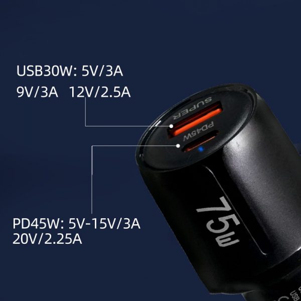 PD 45W Car USB-C Charger 2 in 1 USB Car Fast Charger 30W Super Quick Charge Mobile Phone - Image 4
