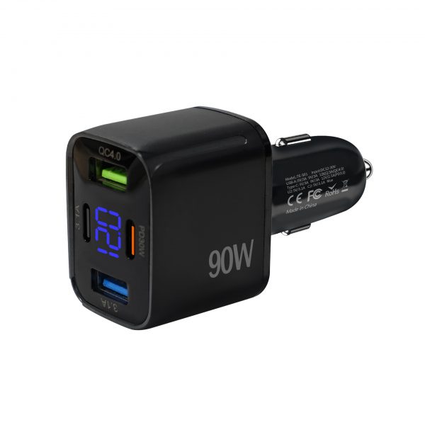 90W Digital Display 4-in-1 Multiple Ports 90W Dual USB Type-C Fast Charging Car Charger - Image 2