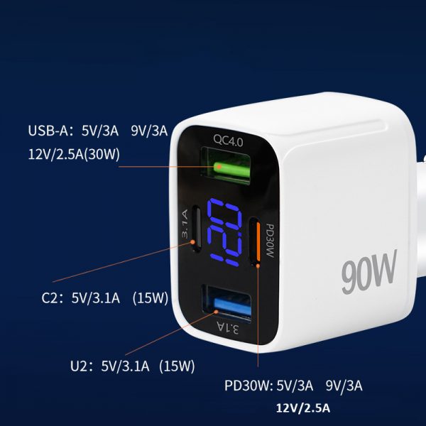 90W Digital Display 4-in-1 Multiple Ports 90W Dual USB Type-C Fast Charging Car Charger - Image 5