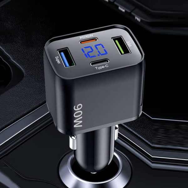 90W Digital Display 4-in-1 Multiple Ports 90W Dual USB Type-C Fast Charging Car Charger - Image 3