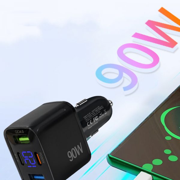 90W Digital Display 4-in-1 Multiple Ports 90W Dual USB Type-C Fast Charging Car Charger - Image 6