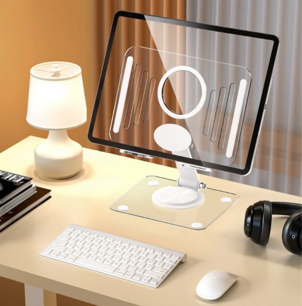Desktop 360 Degree Rotation Stand for iPhone iPad Tablet Acrylic Foldable Lazy Person Non-slip Silicone Bracket - Image 6