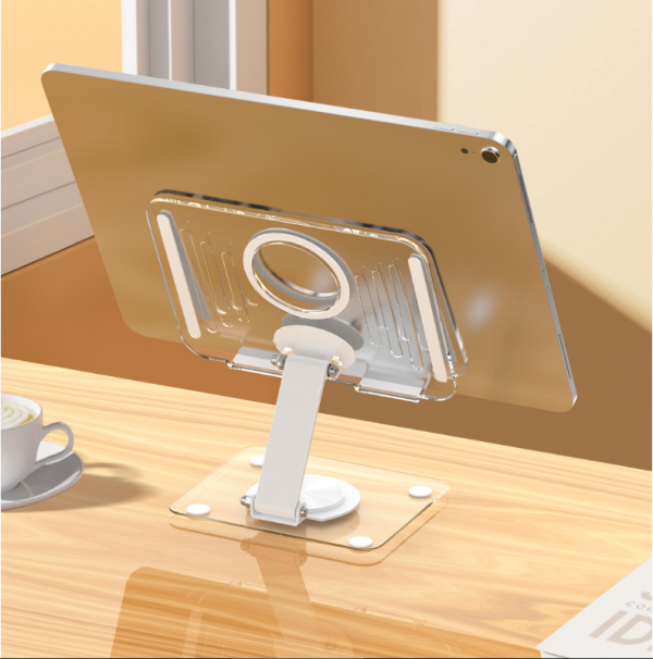 Desktop 360 Degree Rotation Stand for iPhone iPad Tablet Acrylic Foldable Lazy Person Non-slip Silicone Bracket - Image 5