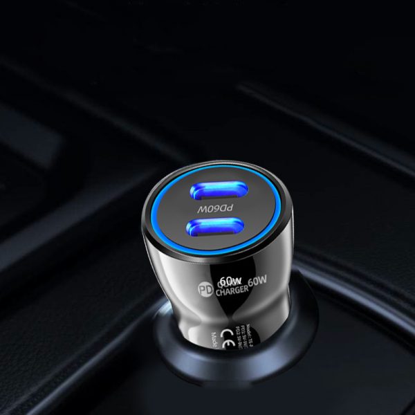 for iPhone Dual USB C Car Charger 60W PD 2 in 1 Fast Car Charger Type-C for Samsung with LED Indicator - Image 3