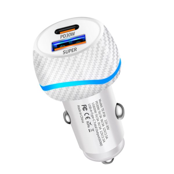2 in 1 Car USB Charger Mobile Phone 60W Type-C Fast Charging Car Charger for iPhone - Image 2